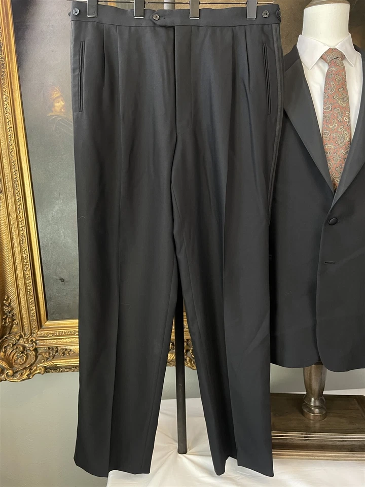 Esmoquin Joseph Abboud 44L 38 x 34 HECHO EN EE. UU. 2 piezas mezcla de lana negra 2 Btn de colección Foto 2 de 4