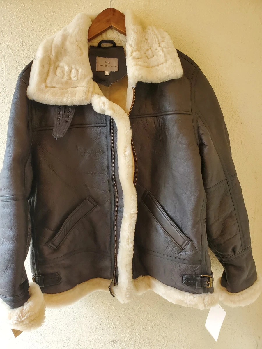 MARCO ENZOLANI B3 Winter Aviator Bomber Jacket w/ Real Shearling, Large |  eBay
