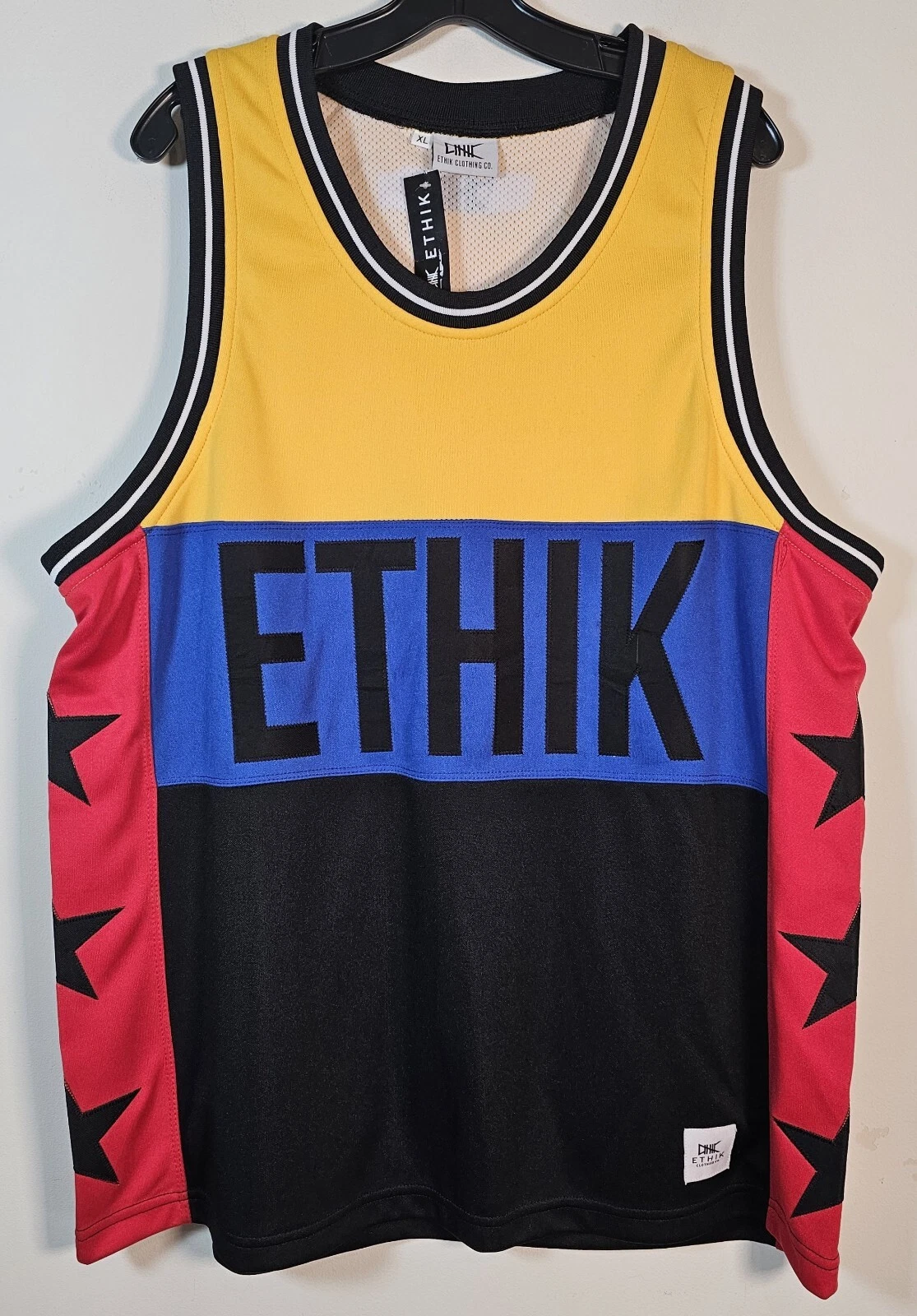 ETHIK Worldwide Tank Top Black, Yellow, Red & Blue Embroidered Size XL New Tag