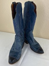 Vtg Sanders Cowboy Boots Black Lizard Wingtip Western Navy Wmn Size 250