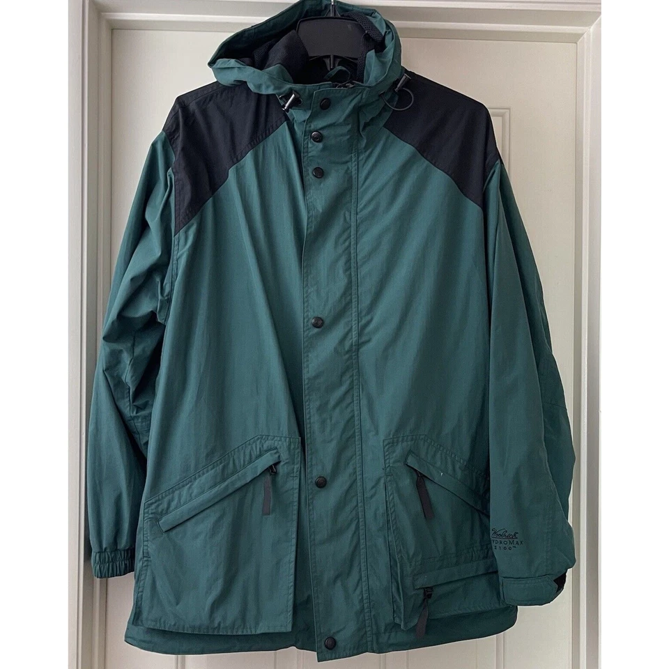 WOOLRICH Jacket Mens Medium Windbreaker Parka Spruce Green Hooded Drawstring - Image 3 of 4