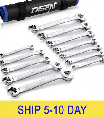 DISEN Flare Nut Wrench Set Metric and SAE 12-Piece Inch1/4 to 7/8'' & 6-21mm, CR-