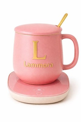 Heating Mug Set, 13oz Pink Coffee Mug Warmer for Desk with Ceramic Cup, Lid, ...