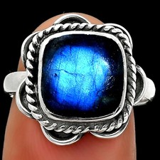 Blue Fire Labradorite - Madagascar 925 Sterling Silver Ring s.7.5 Jewelry R-1101