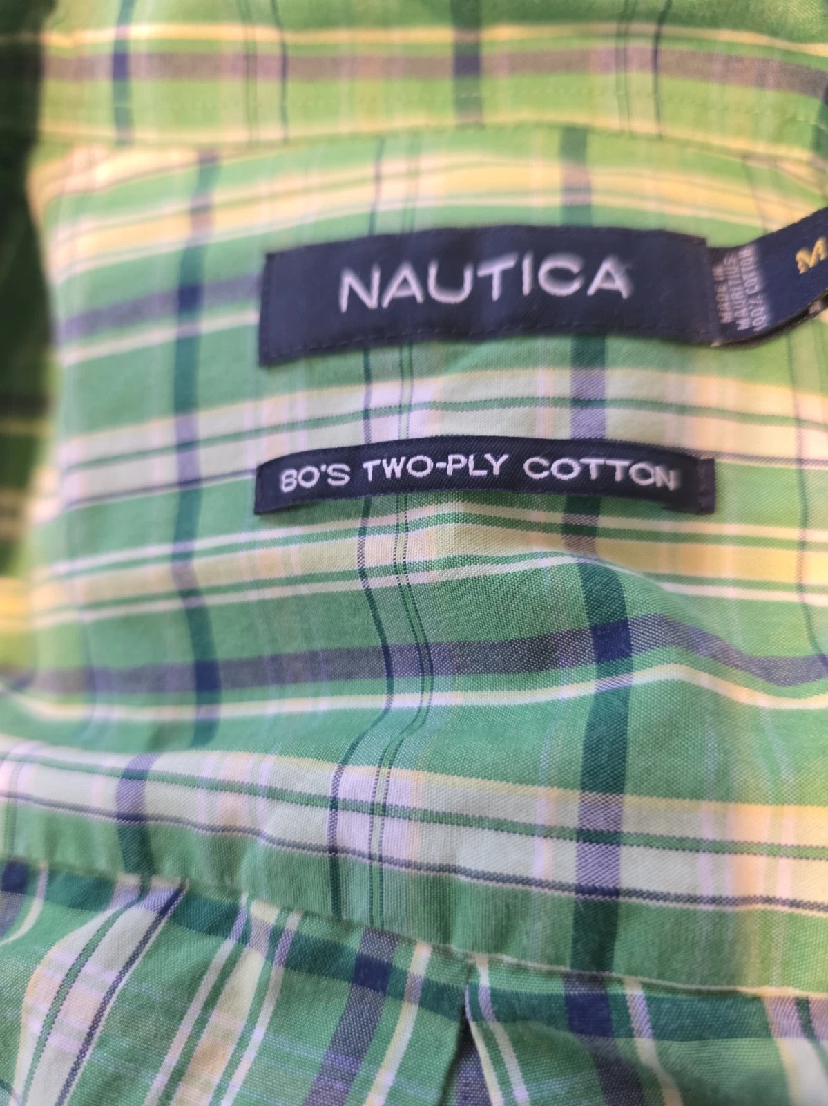 Nautica Mens Button Down Plaid Shirt Green/Blue/White Size M Short Sleeve A30150 image 3