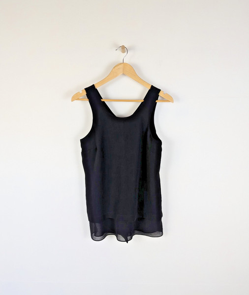 PORTMANS Womens Top Sz 8 Black Sleeveless V-Back Silky Layer Tank Blouse Work