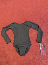 Eurotard Long Sleeve Leotard Black Bodysuit Lined Front Scoop Neck Child Dance