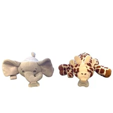 Lot 2 Philips Avent Snuggle Pacifier Holder Elephant Giraffe Lovey Plush Soothie