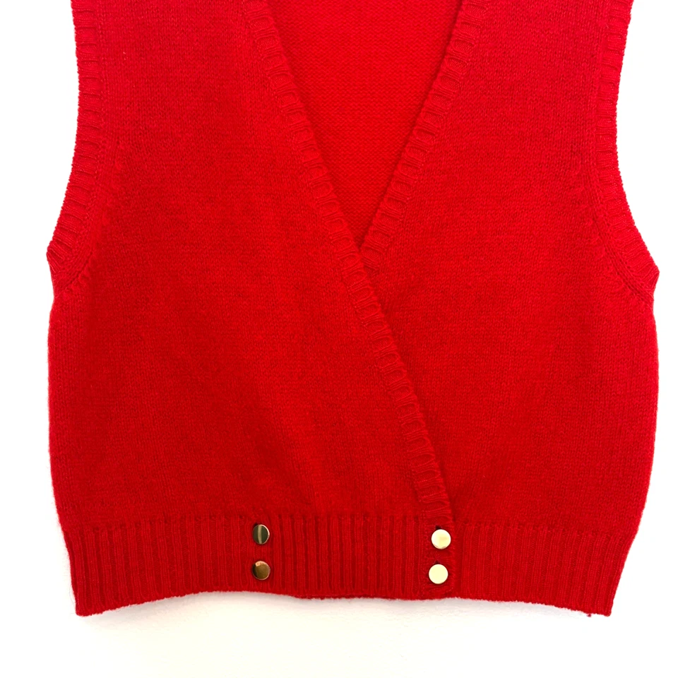 Antigo Colete Suéter Feminino Preswick & Moore Vermelho 100% Lã Shetland Botões Dourados - Imagem 3 de 4