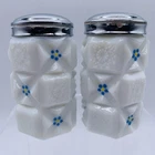 vintage Westmoreland milk glass salt and pepper shakers in the Old Quilt Nice