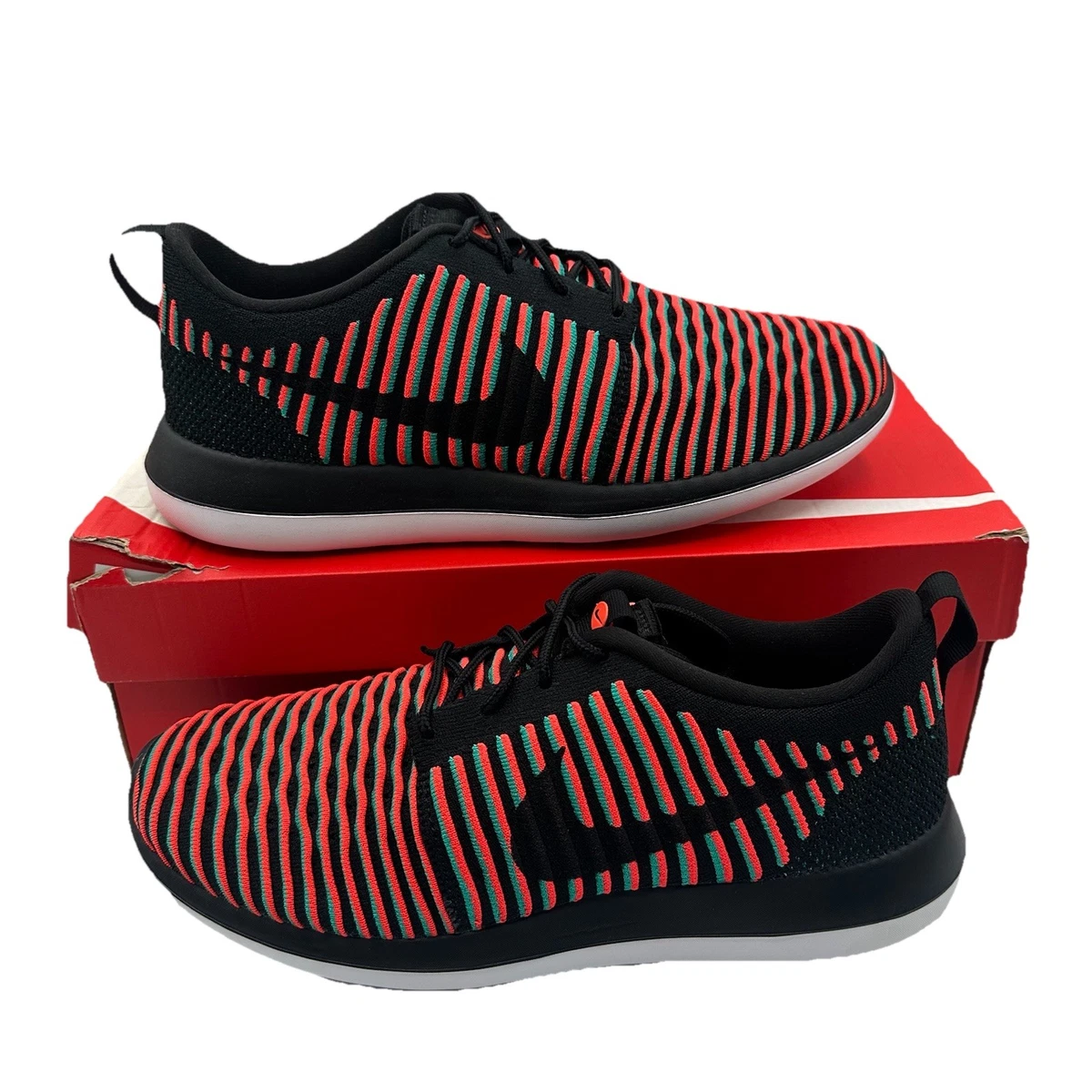Nike Roshe Two Flyknit Running Shoes‎ Mens 9 Black/Bright Crimson/Jade Sneakers Nike Roshe Two Flyknit Black Bright Crimson for Sale  main image 4