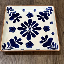 Over and Back Sedona Handcrafted 14” Platter Blue Floral FREE SHIPPING