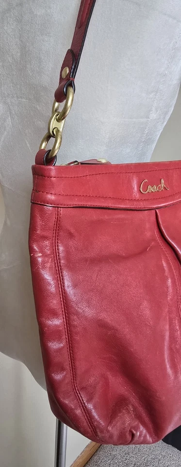Vintage Coach Ashley Red Leather Shoulder Bag Gold Hardware Purse Tote - Image 3 of 4