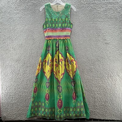 Anthro Hermant Nandita Dress Women 0 Green Colorful Silk Mintzita Maci Boho  Maxi | eBay
