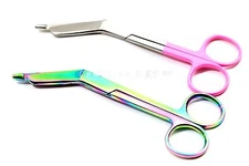 2 LISTER BANDAGE SCISSORS 5.5" PINK AND MULTI RAINBOW COLOR SURGICAL INSTRUMENTS