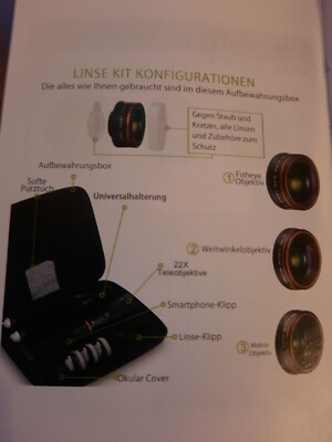 Selvim Handy-Objektiv, 9-in-1-Set mit 22 x Teleobjektiv, 235 ° Fisheye, 0,62 x