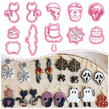 KEOKER Halloween Polymer Clay Cutters, 12 Shapes Polymer Clay Cutters Hallowe...
