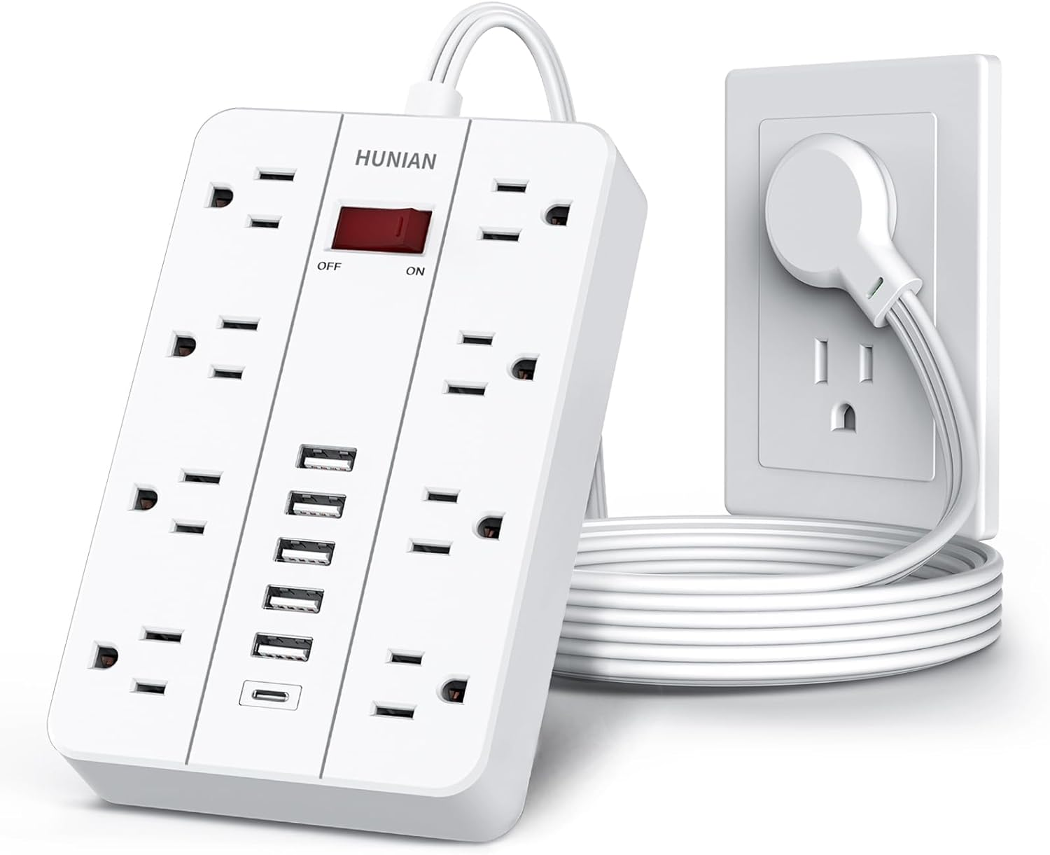 Power Strip with USB, Flat Plug Extension Cord Surge Protector 5 Ft,  Power Stri