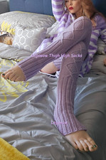 Cable Knit Thigh High Stirrup Leg Warmers Socks Footless Over Knee School Girl