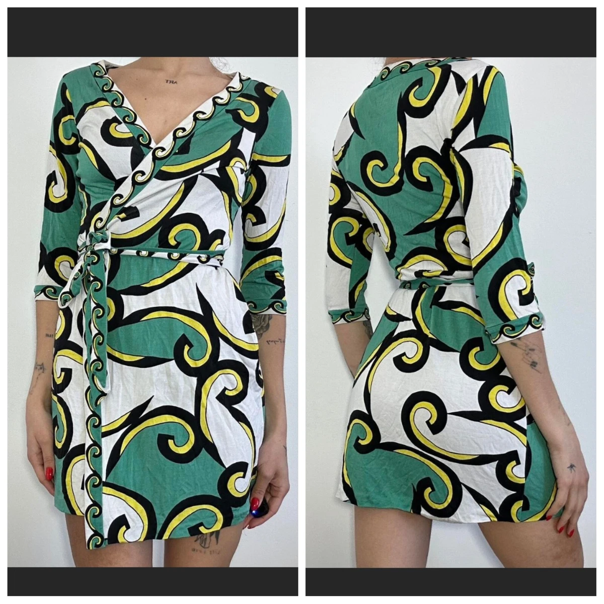 Pyjama En Soie 100% Diane Von Furstenberg (DVF), Motif Panthère Grimpante, Taille M/L, Vert - Neuf Avec étiquettes, Ensemble Haut Et Bas
