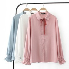 Polo T Shirt Chiffon Da Donna E Ragazza Con Cravatta A Nastro Casual Blusa
