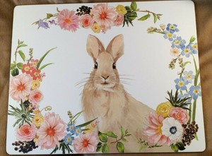 Set Of 4 Pottery Barn Floral Bunny Corkmat Cork Mat Placemat