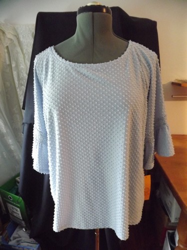 NUEVO RUBY RD. TOP suizo punteado AZUL POLVORIENTO talla XL RET60 NUEVO CON ETIQUETAS mangas acampanadas con volantes - Imagen 3 de 10