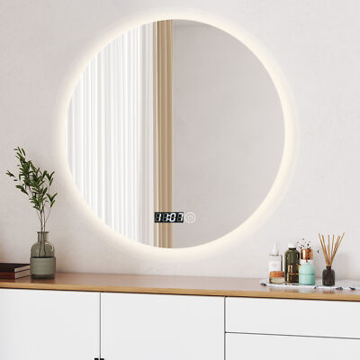 LED Badspiegel Rund Wandspiegel Touch mit Beleuchtung Uhr Spiegel 60cm