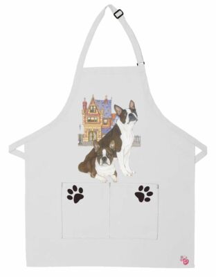Boston Terrier Tea For Two Two Pocket Bib Apron by Mary Badenhop
