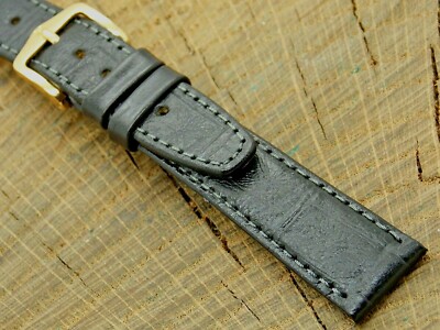 Vintage NOS Unused Hirsch Duke Black Leather w Gold Tone Buckle 16mm Watch Band