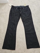 Black Label Premium Denim Jeans Mens 42x33” Metal Rivets Black Boot Cut 