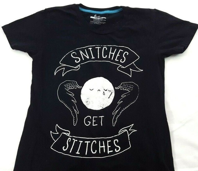HARRY POTTER THREADLESS Womens "Snitches Get Stitches" TSHIRT Sz L