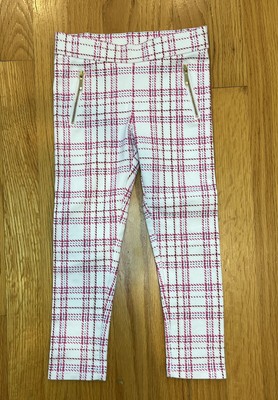 Janie and Jack White Plaid Gold Zippered Pull On Leggings Girls Size 4