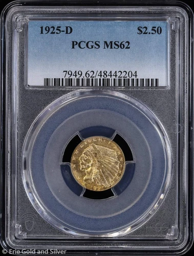 1925-D $2.50 Gold Indian Head Quarter Eagle PCGS MS 62 | Uncirculated UNC