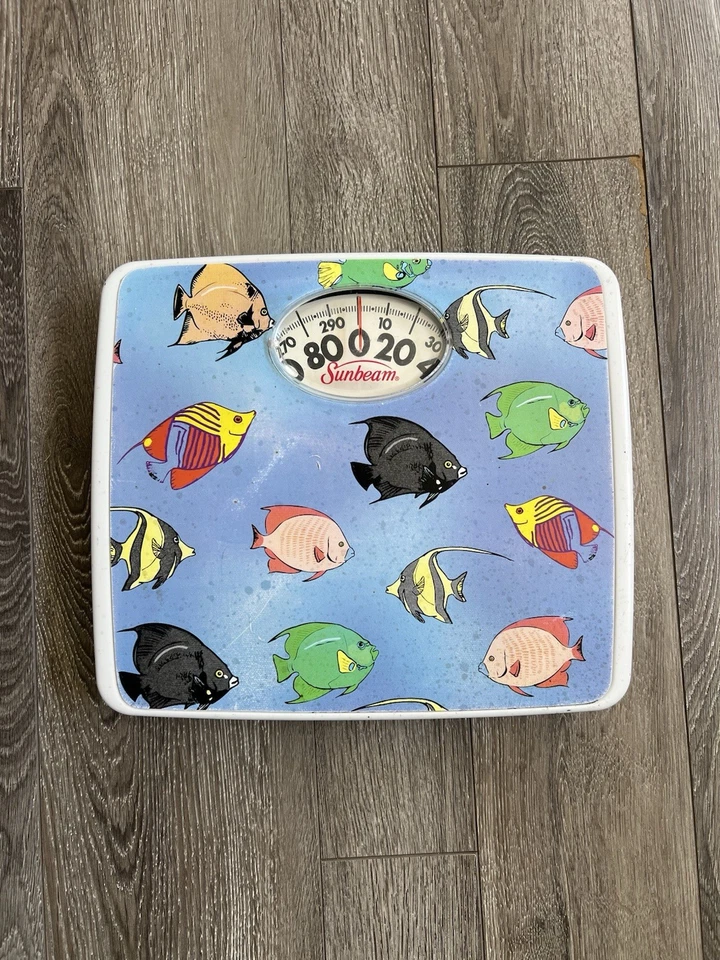 VTG HTF Sunbeam Fish Body Wt Dial Bathroom Scale Plastic Window SAB905 2002 EUC - Imagem 2 de 4