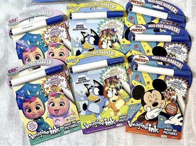7 piece Bundle of Imagine Ink Kids Coloring Books / Bluey / Mickey / Cry Babies
