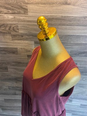MOA MOA V-Neck Ruffle Maroon Sleeveless Peplum Top Blouse Women's Size Large
