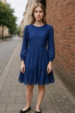 NWT J. Crew Eyelet Women's Lace Flutter Dress 100% Cotton Navy Blue Size 0 #1415