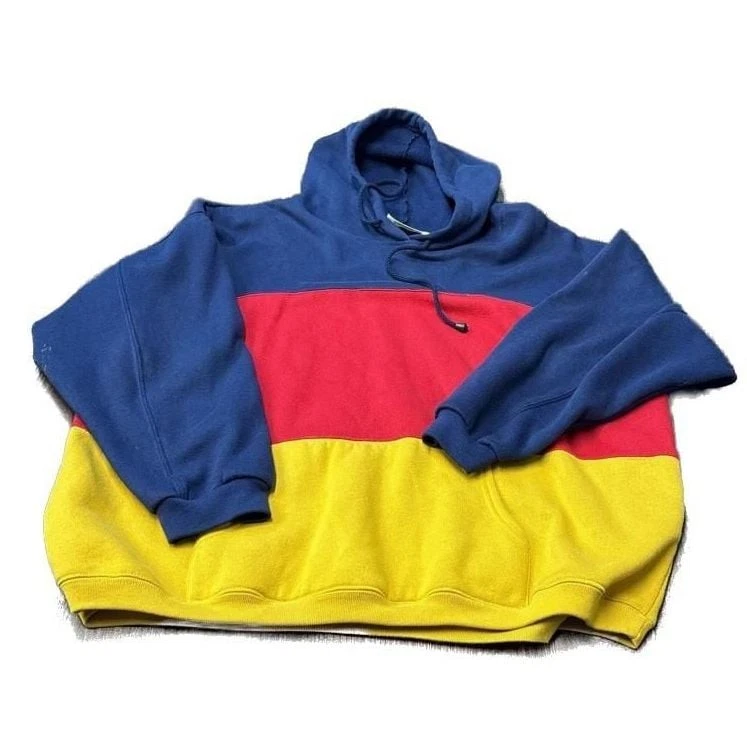 Ретро Actif цвет блока толстовка с капюшоном - красный синий желтый - большой - Изображение 3 из 4