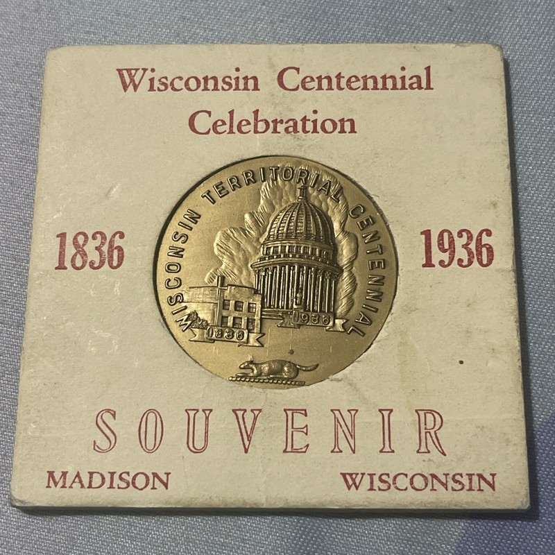 1936 USA Wisconsin CENTENNIAL 100 YR VINTAGE So-Called Dollar Medal Coin i100416