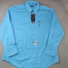 Van Heusen Shirt Mens 18 34/35 Blue Slim Fit Flex Collar Wrinkle Free Stretch