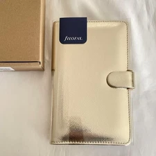 FILOFAX Saffiano Compact Personal Planner Organizer Gold NEW UNUSED 15mm