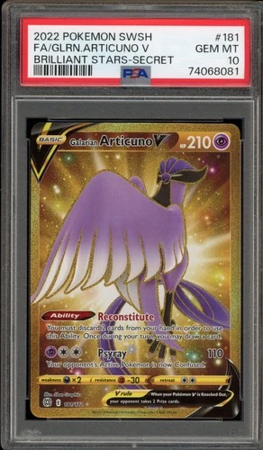 Pokemon Galarian Articuno V Brilliant Stars Secret Rare #181 PSA 10 Gem Mint