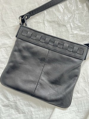 OROTON Black Leather (Flat) Crossbody Bag.