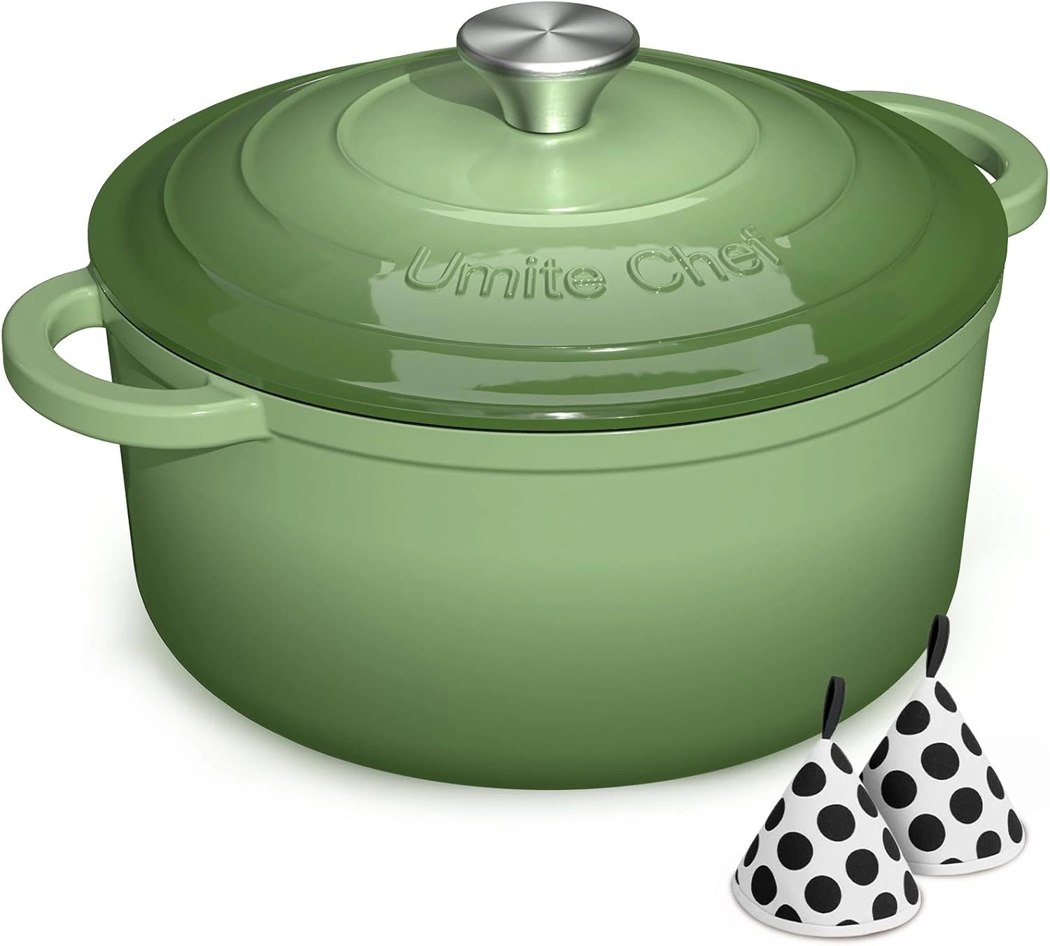Sage Green Enameled Cast Iron Dutch Oven 7Qt with Lid & Cookbook