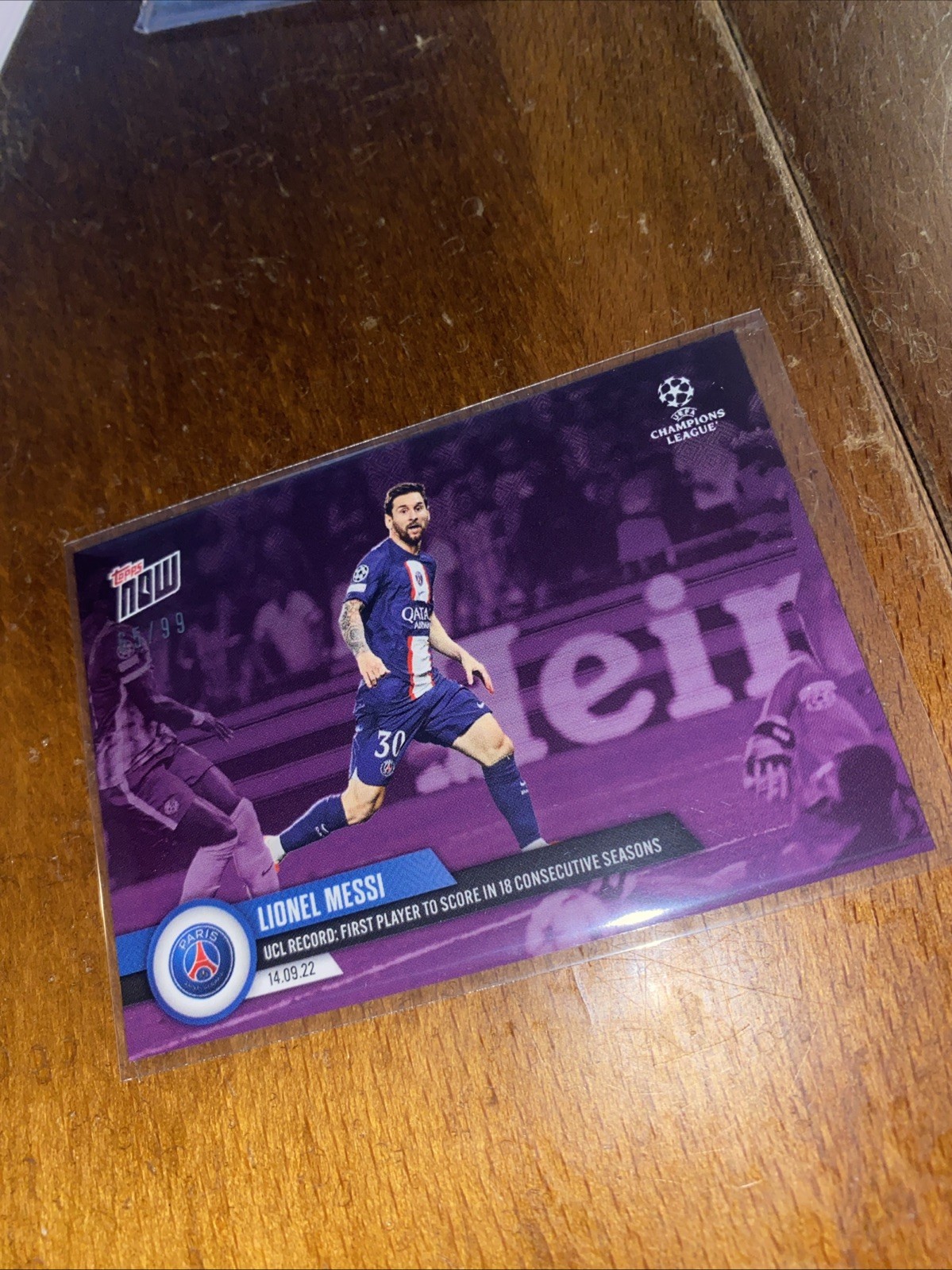 2022-2023 Topps Now Lionel Messi Purple /99 #27 UEFA UCL PSG Champions League
