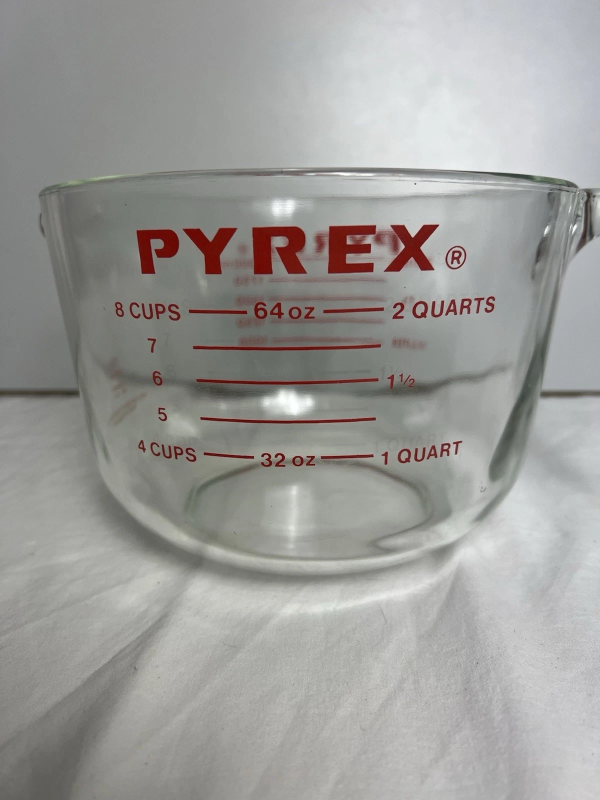 Vtg PYREX Measuring 8 Cup Glass 64oz Red Lettering Large 2 Qt Batter Bowl USA