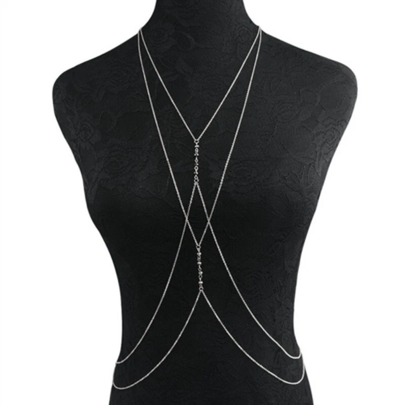 Fashion Women Body Waist Belly Chain Silver Harness Beaded Style Crossover 2057 - Image 1 of 1