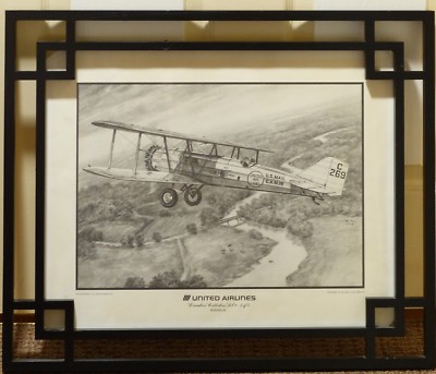 SET OF TWO FRAMED B&W PRINTS OF UAL AIRCRAFT / SOLD AS SET