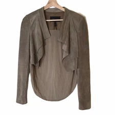 BCBG Suede Leather Jacket.  Tan Brown.  Size Women's XS Cropped Shrug Bolero 